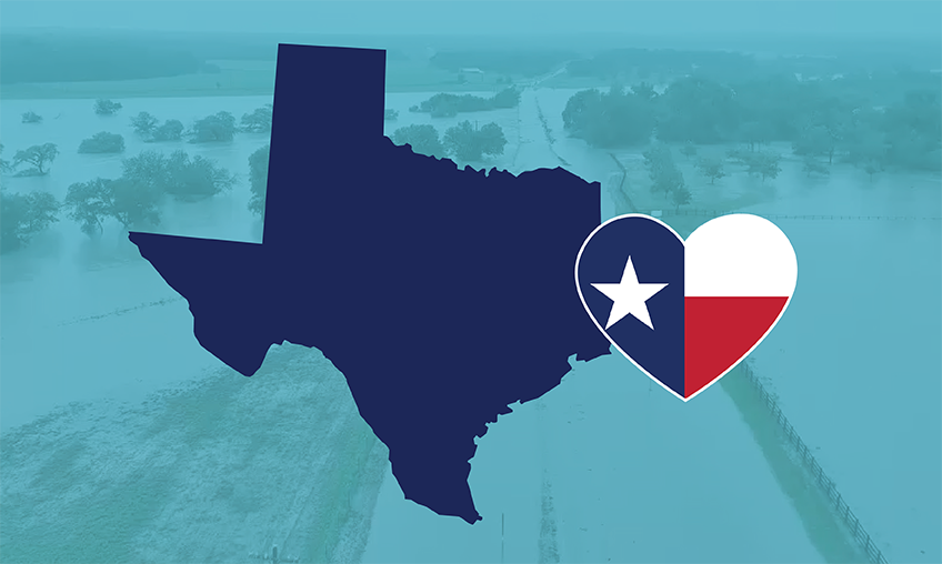 Texas with a heart graphic