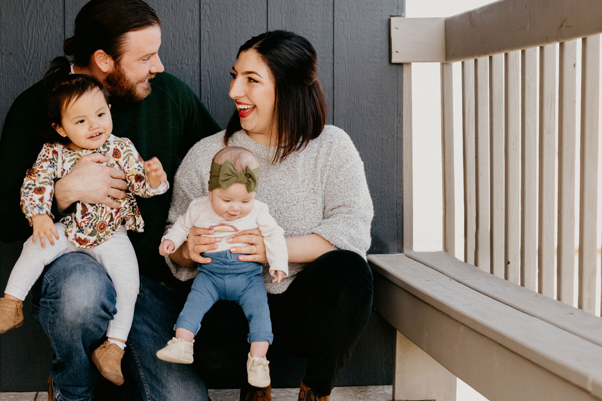 happy family on front porch